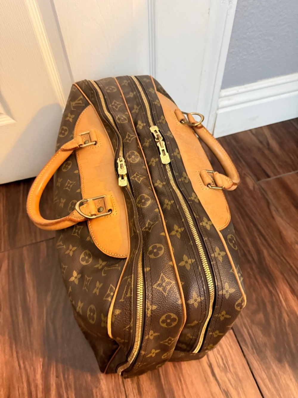 Louis Vuitton Monogram Canvas Double-Zip Briefcase with Tan Trim